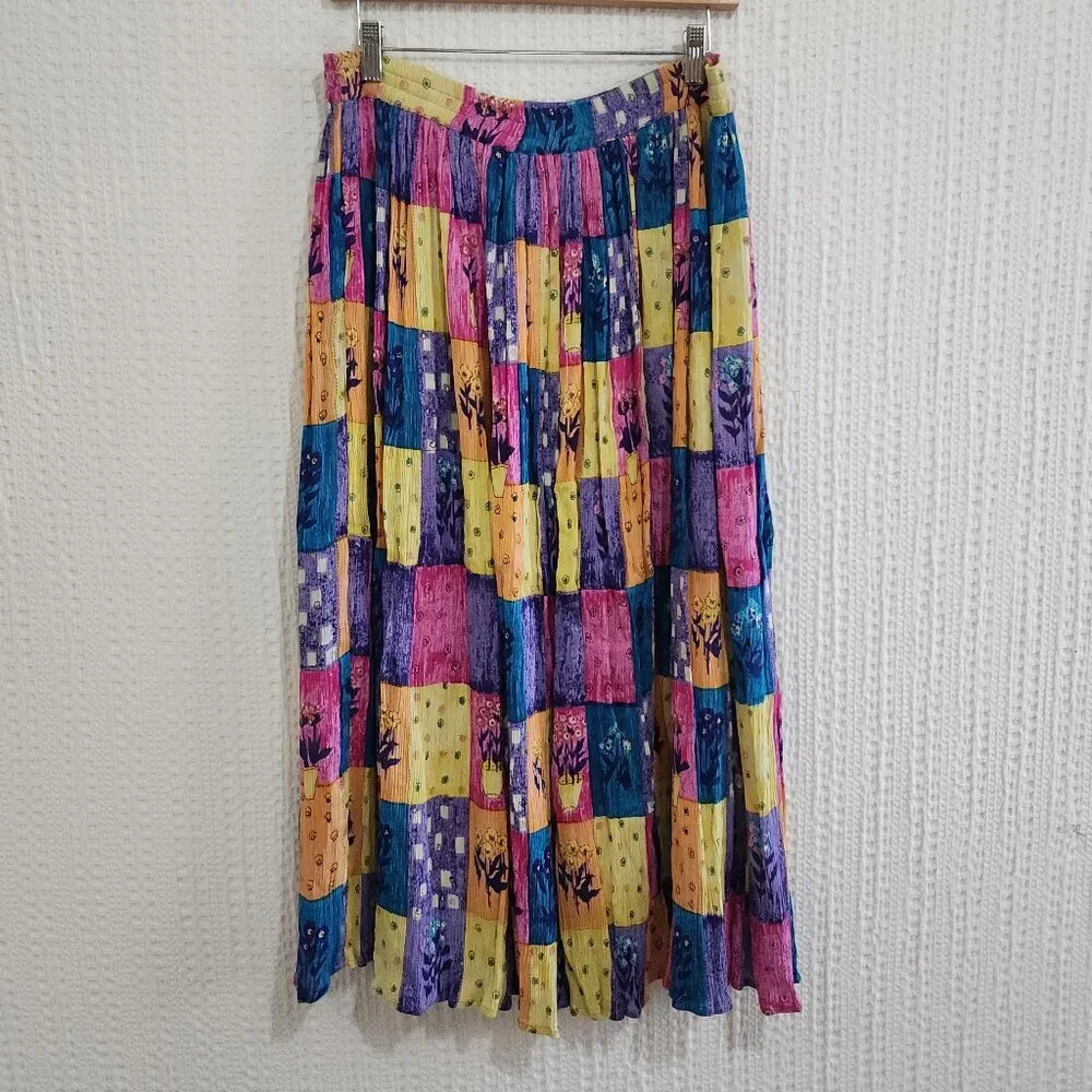Vintage Patchwork Boho Bright Colorful Flowy Skirt Women's Size Small - Picture 2 of 12